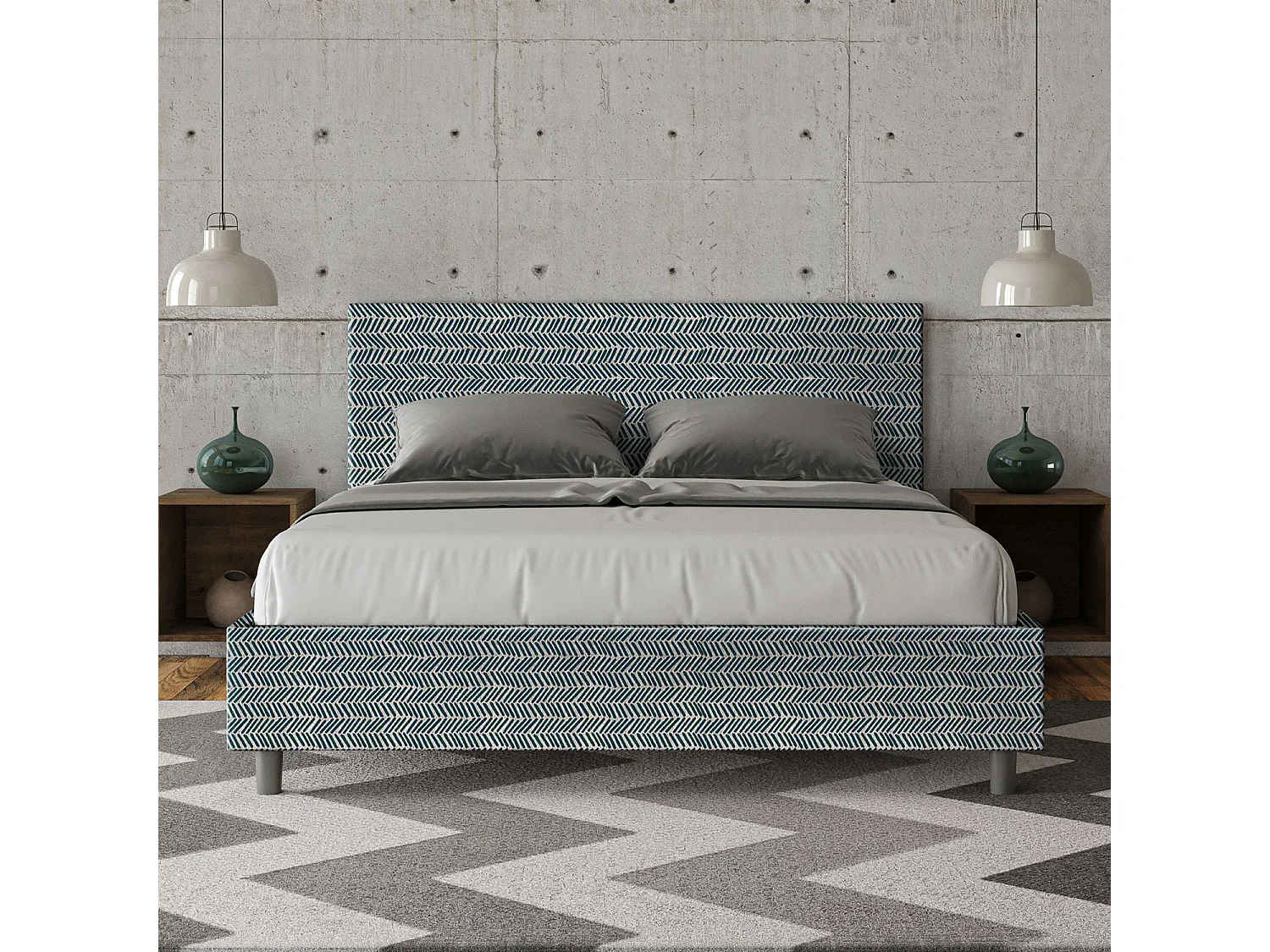 Letto contenitore doppia alzata imbottito 160x200 tessuto Aragona 8 blu Adele