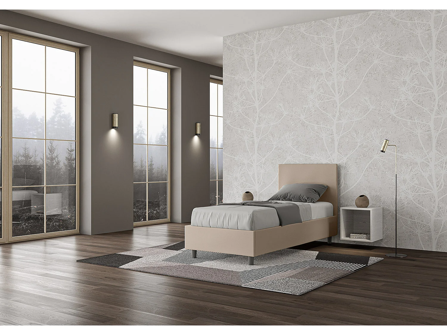 Lit Adele simili cuir gris tourterelle avec sommier capitonné 80x210