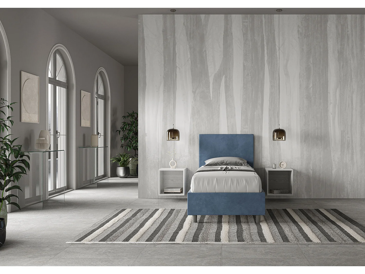 Lit rembourré en microfibre bleu Adele sans sommier 80x200