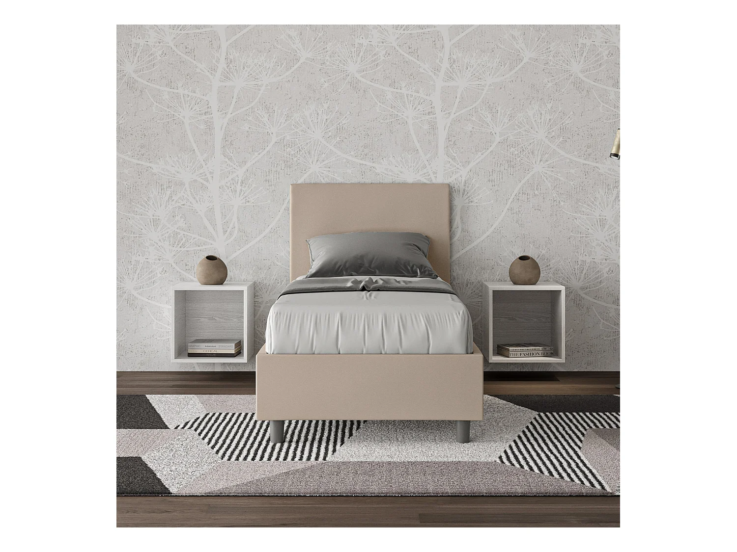 Letto con rete imbottito 80x200 similpelle tortora Adele