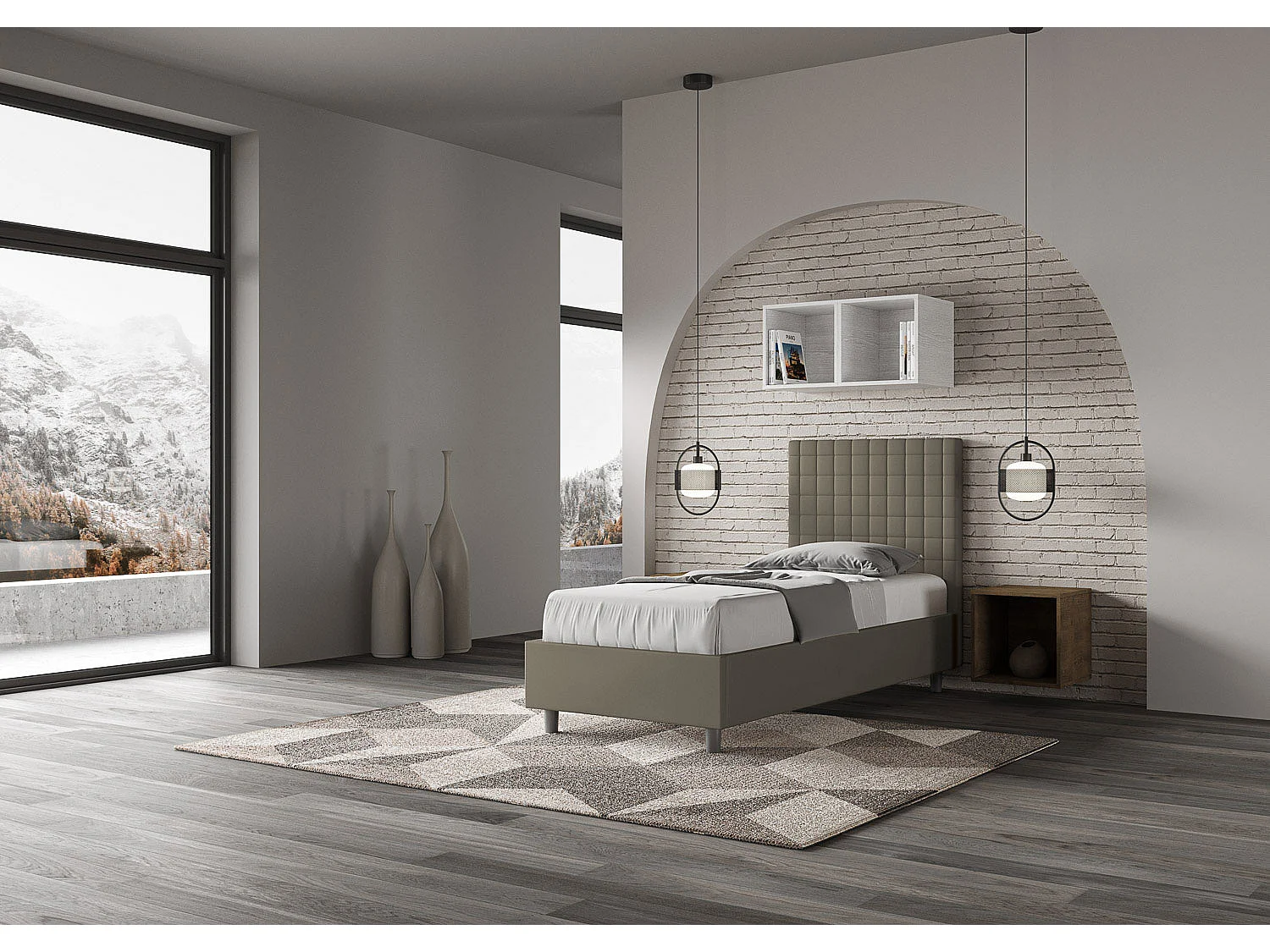 Cama estofada sem base 80x190 Sunny cappuccino imitação de pele