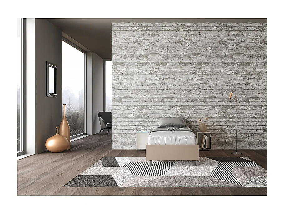 Letto Sommier con rete imbottito 80x200 similpelle tortora Azelia