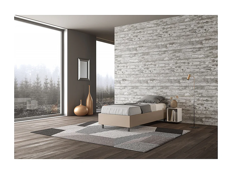 Letto Sommier con rete imbottito 80x200 similpelle tortora Azelia