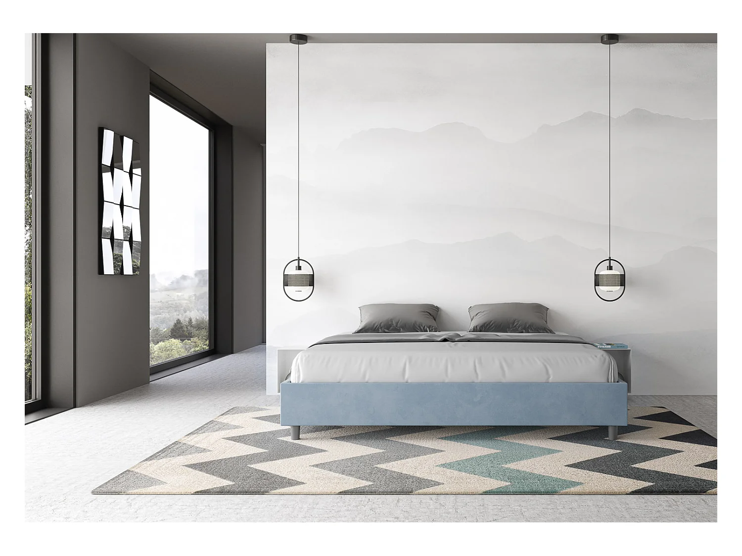 Lit Azelia Sommier 190x210 avec sommier bleu clair