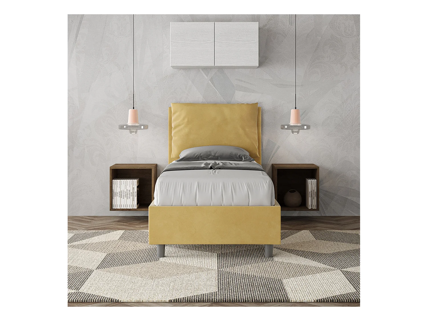 Letto senza rete imbottito 80x210 microfibra ocra Antea
