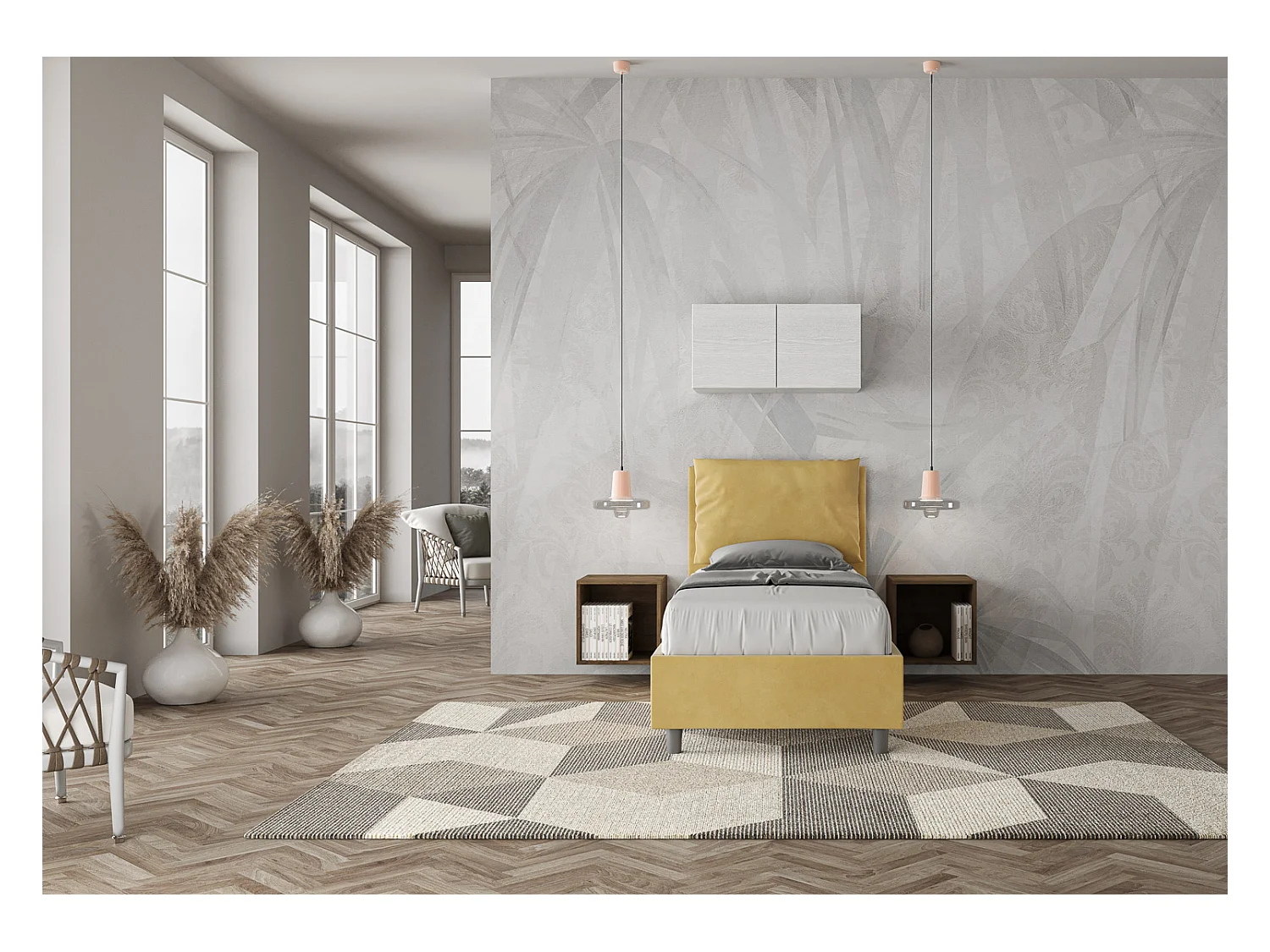 Letto senza rete imbottito 80x210 microfibra ocra Antea