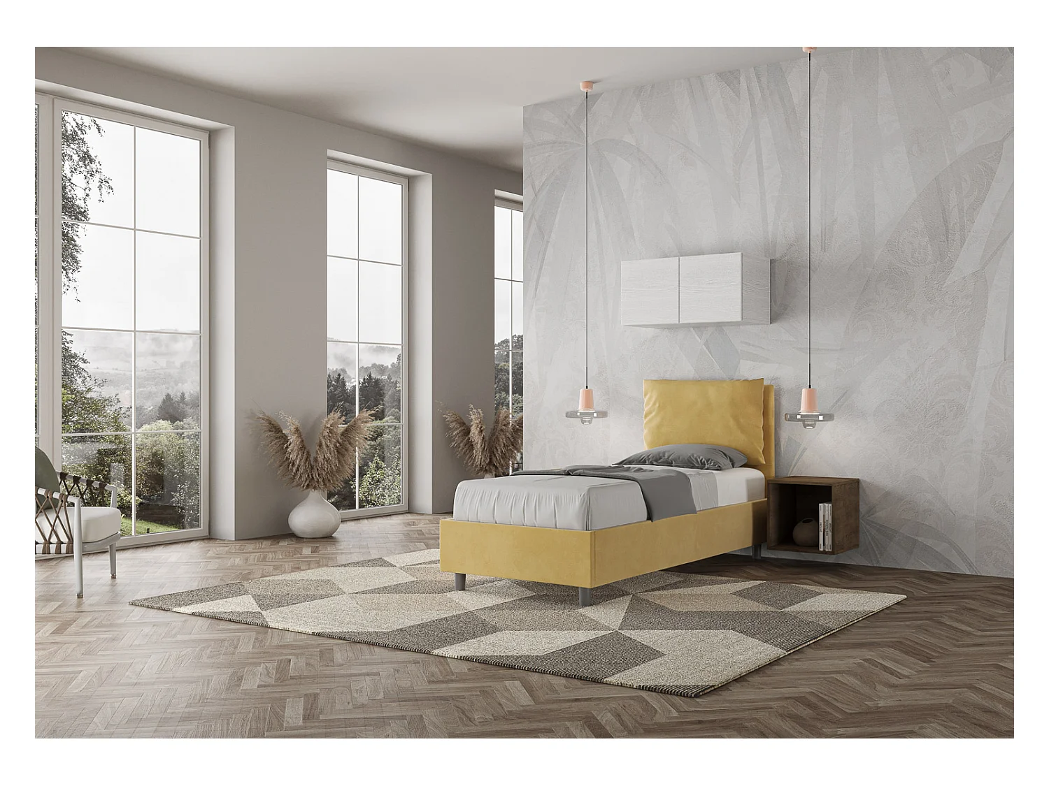 Letto senza rete imbottito 80x210 microfibra ocra Antea