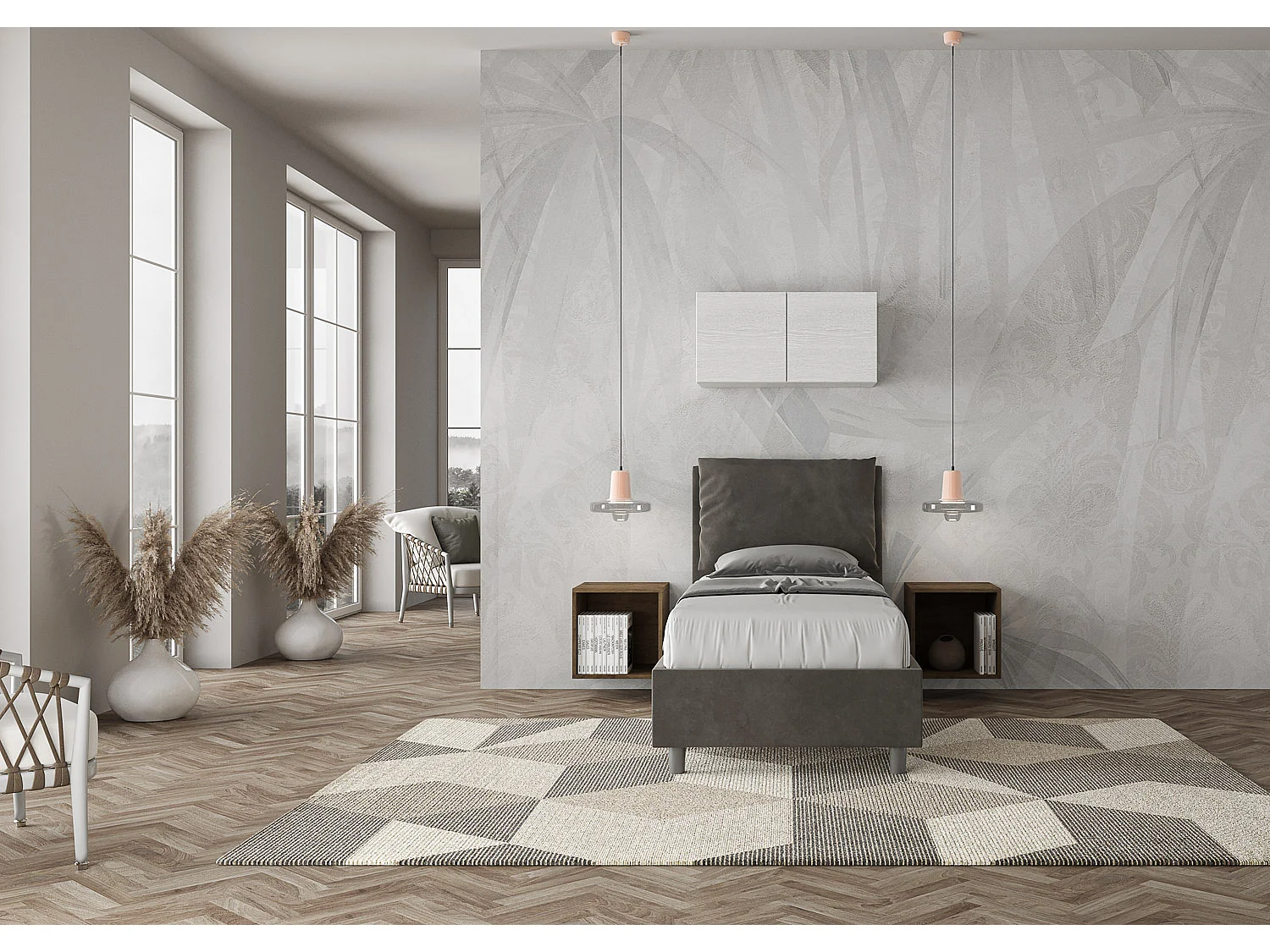 Letto con rete imbottito 90x200 microfibra grigio Antea