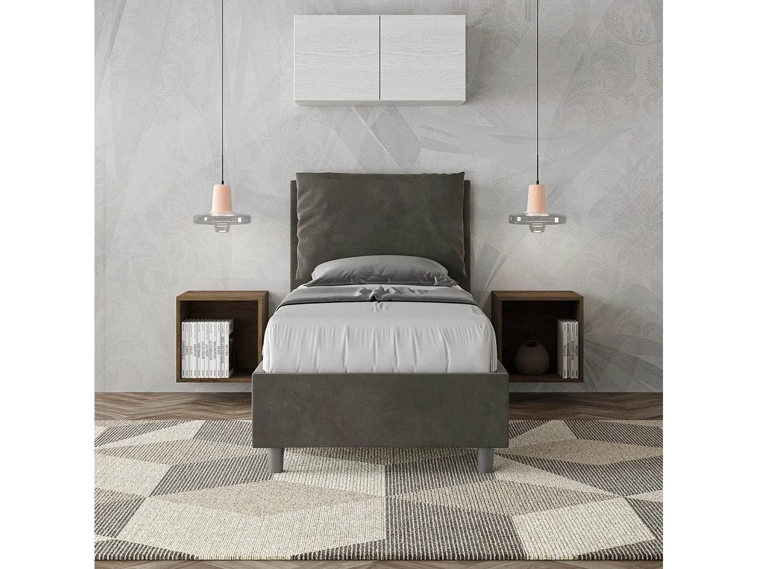 Letto senza rete imbottito 80x190 microfibra grigio Antea