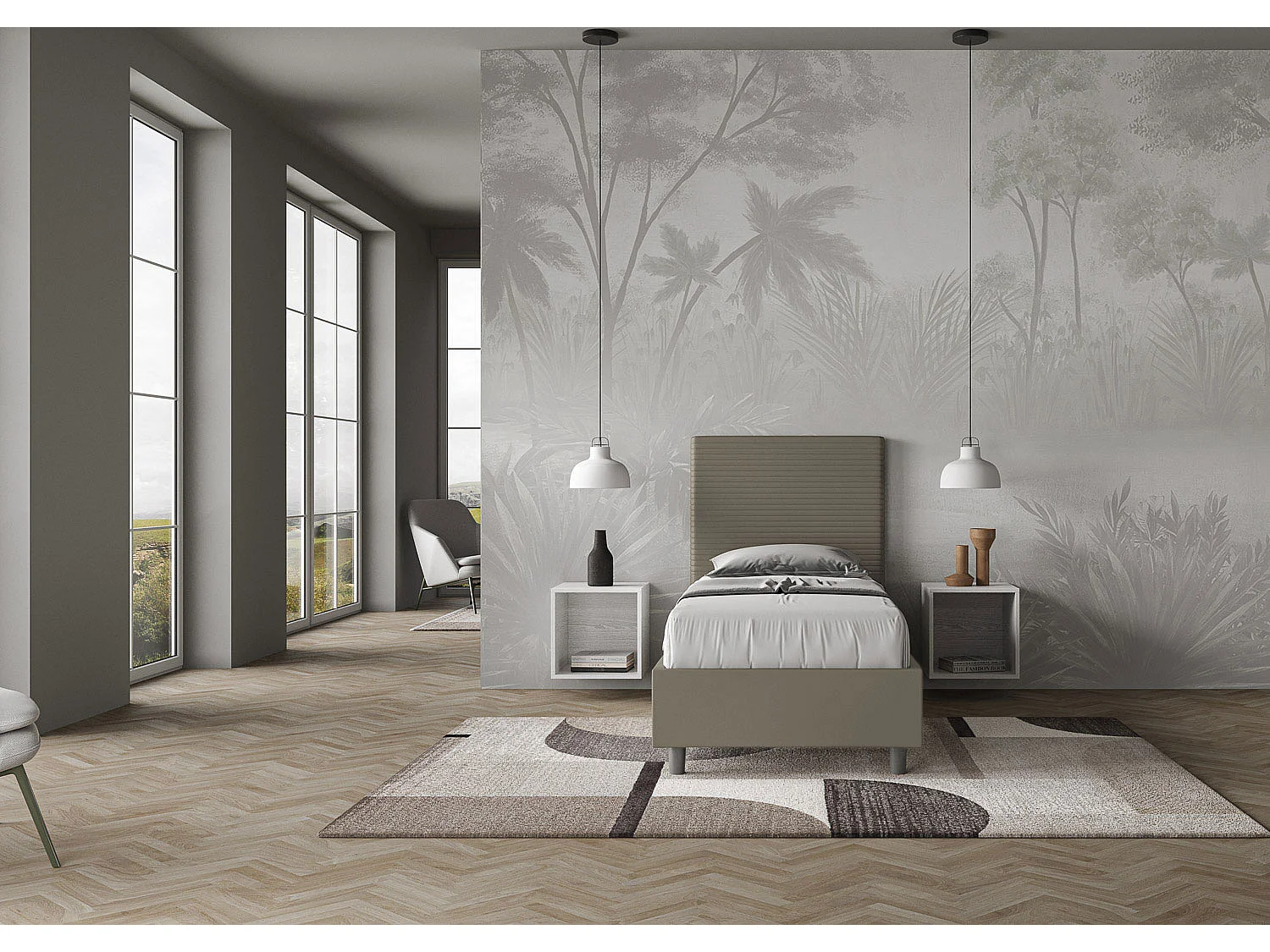 Letto con rete imbottito 80x200 similpelle cappuccino Focus