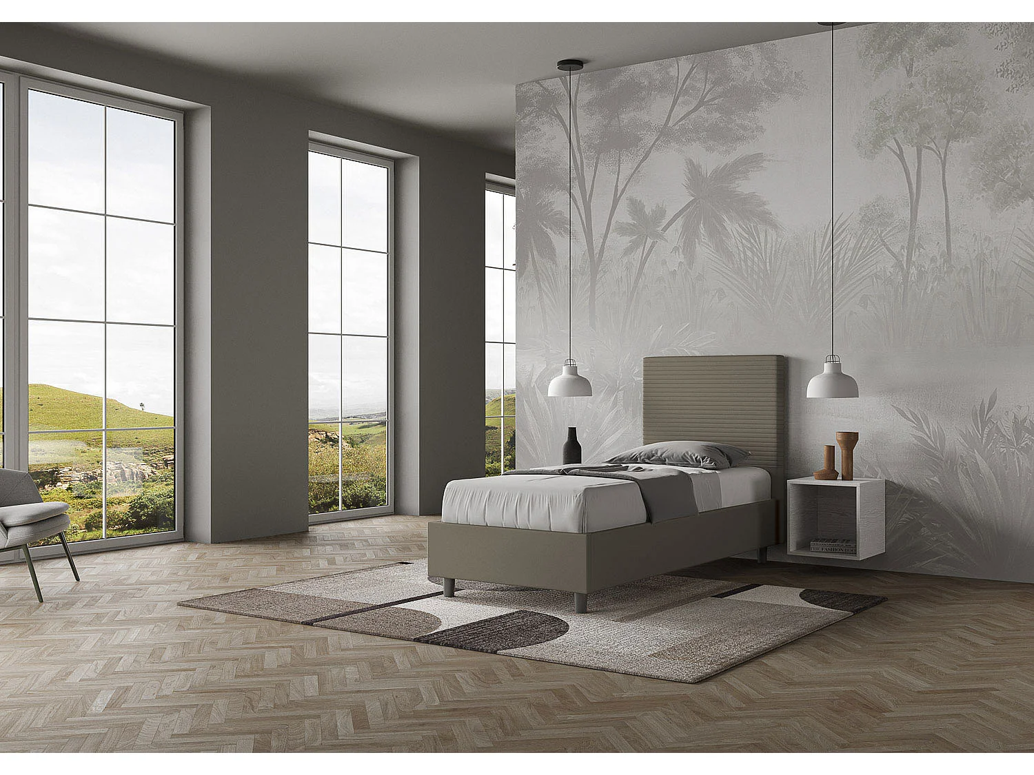 Letto con rete imbottito 80x200 similpelle cappuccino Focus