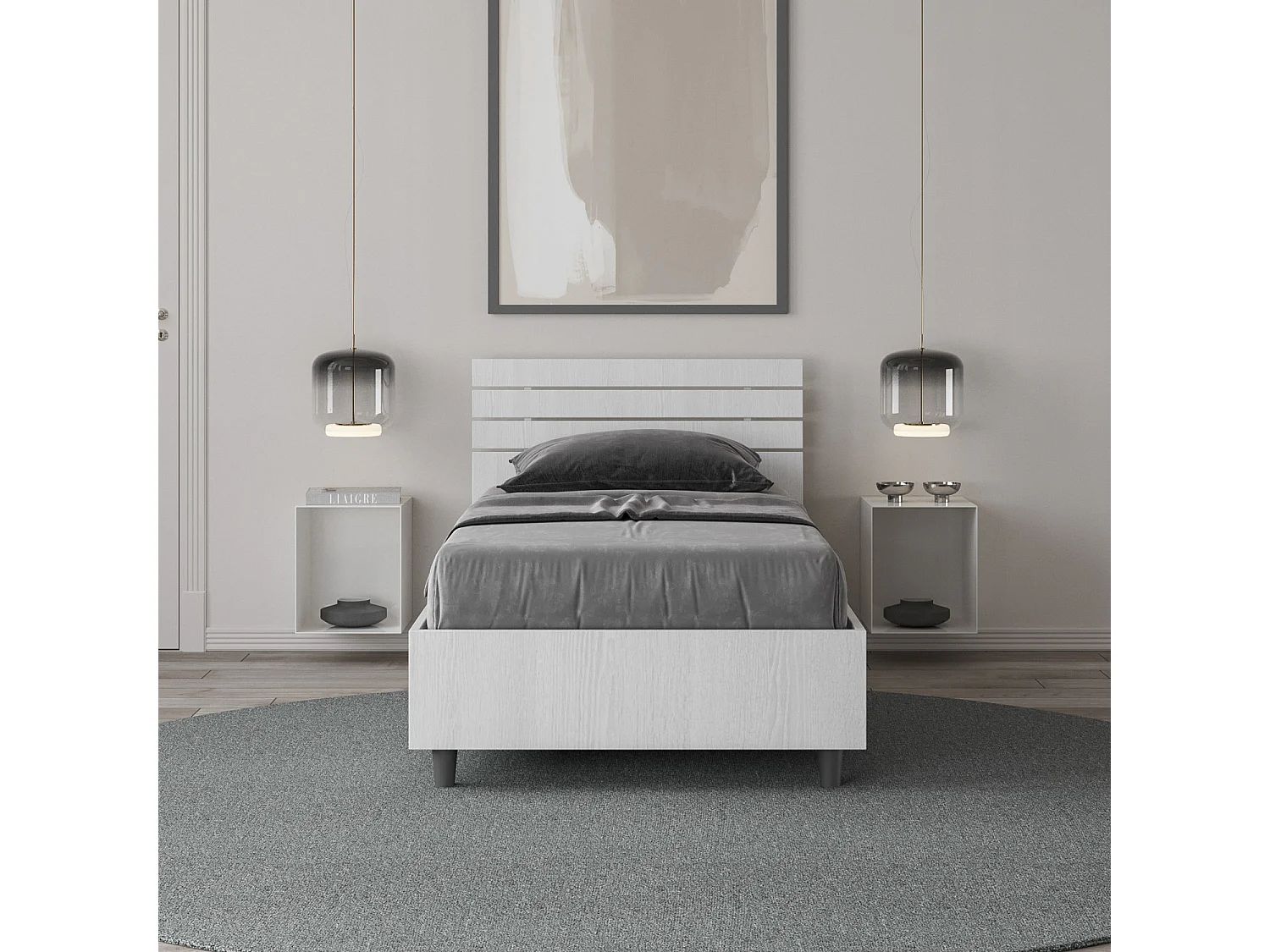 Lit sans sommier Tête de lit inclinée 80x190 à lattes Ankel en frêne blanc