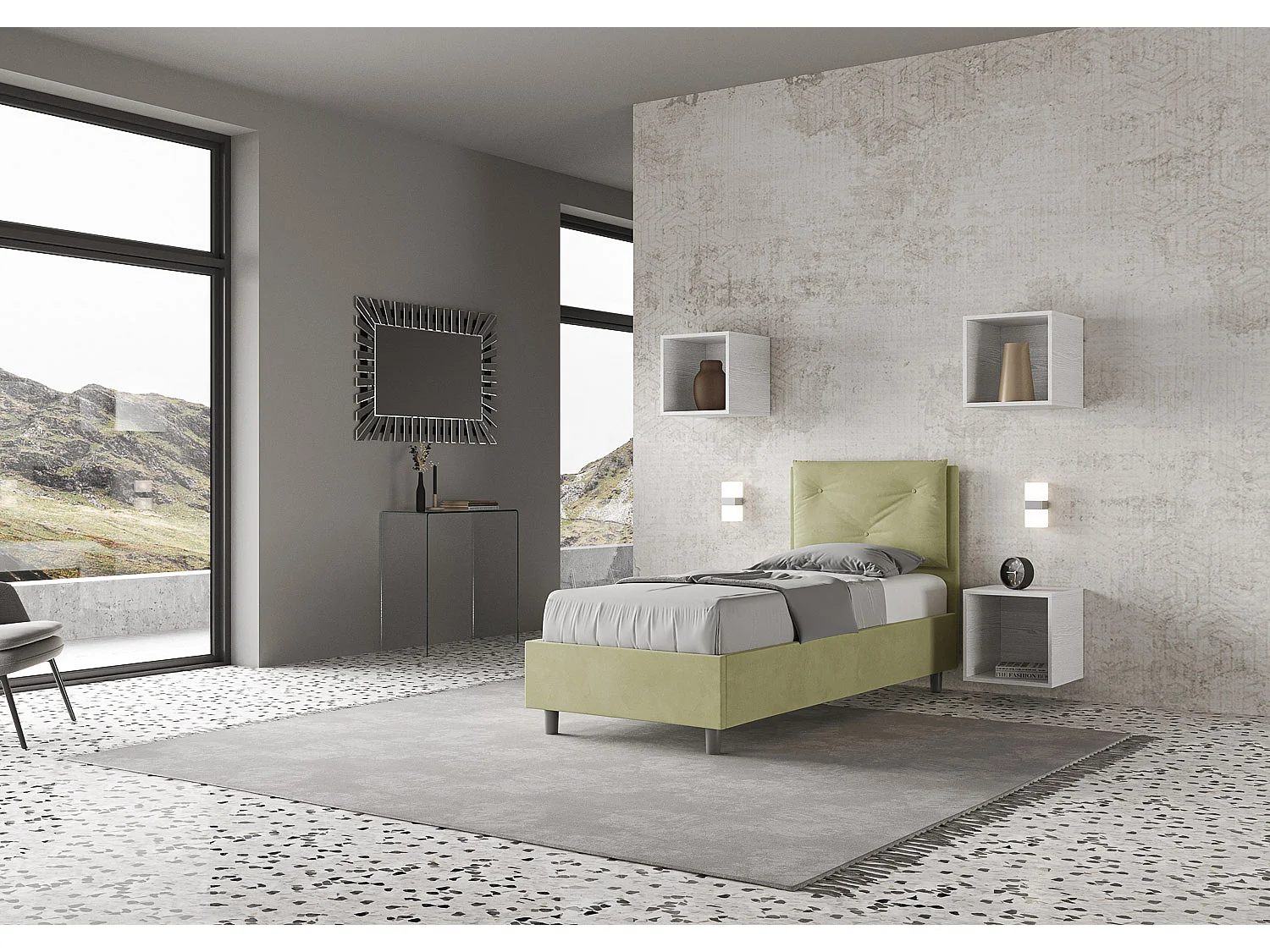 Appia groene thee microvezel gestoffeerd bed zonder bedbodem 90x210