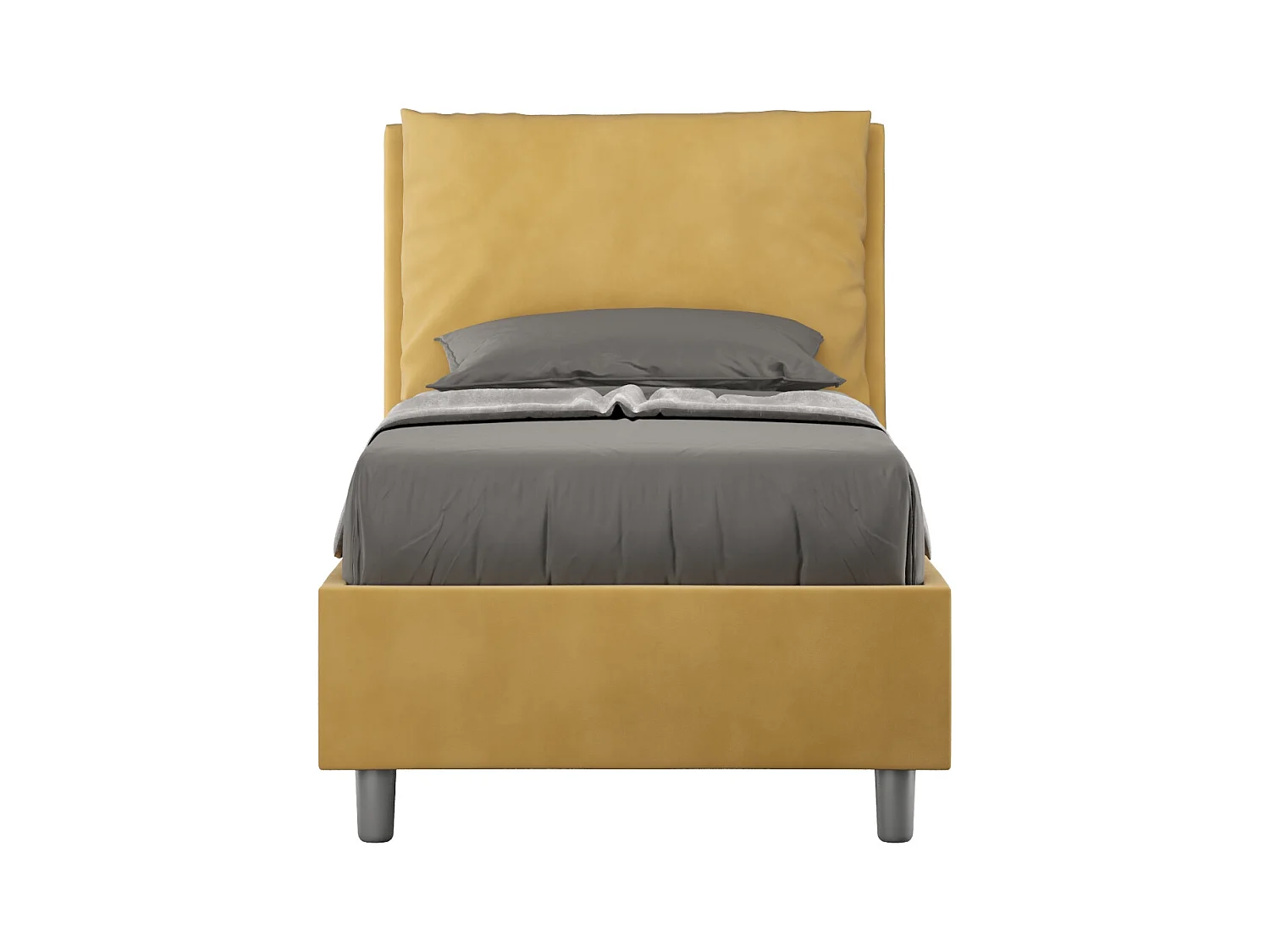Cama acolchada Antea sin somier 80x190 en microfibra ocre