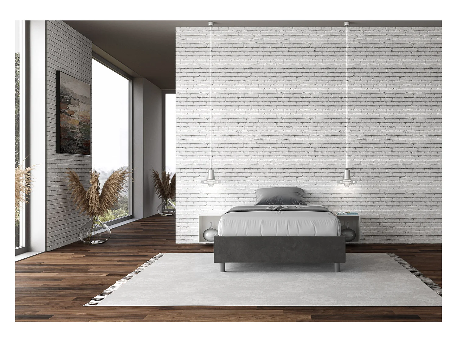 Letto Sommier Azelia 130x200 con rete grigio