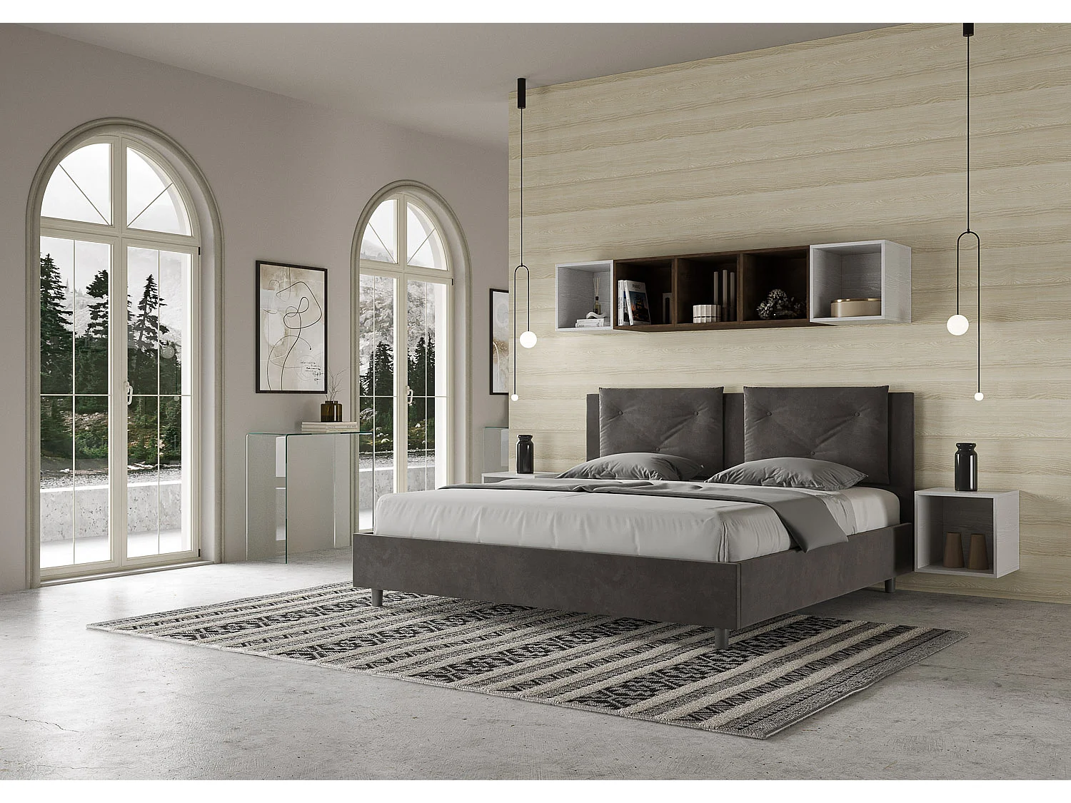 Cama Appia 190x190 base y contenedor gris