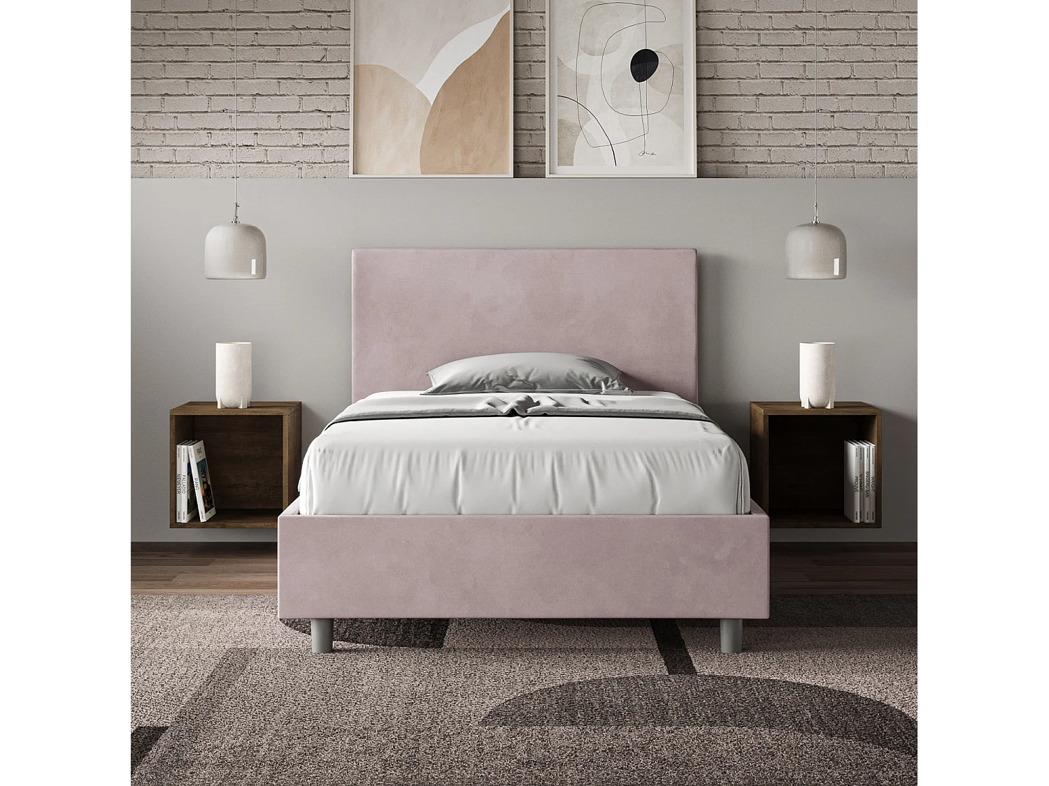 Cama Adele 110x210 con base de glicina y contenedor