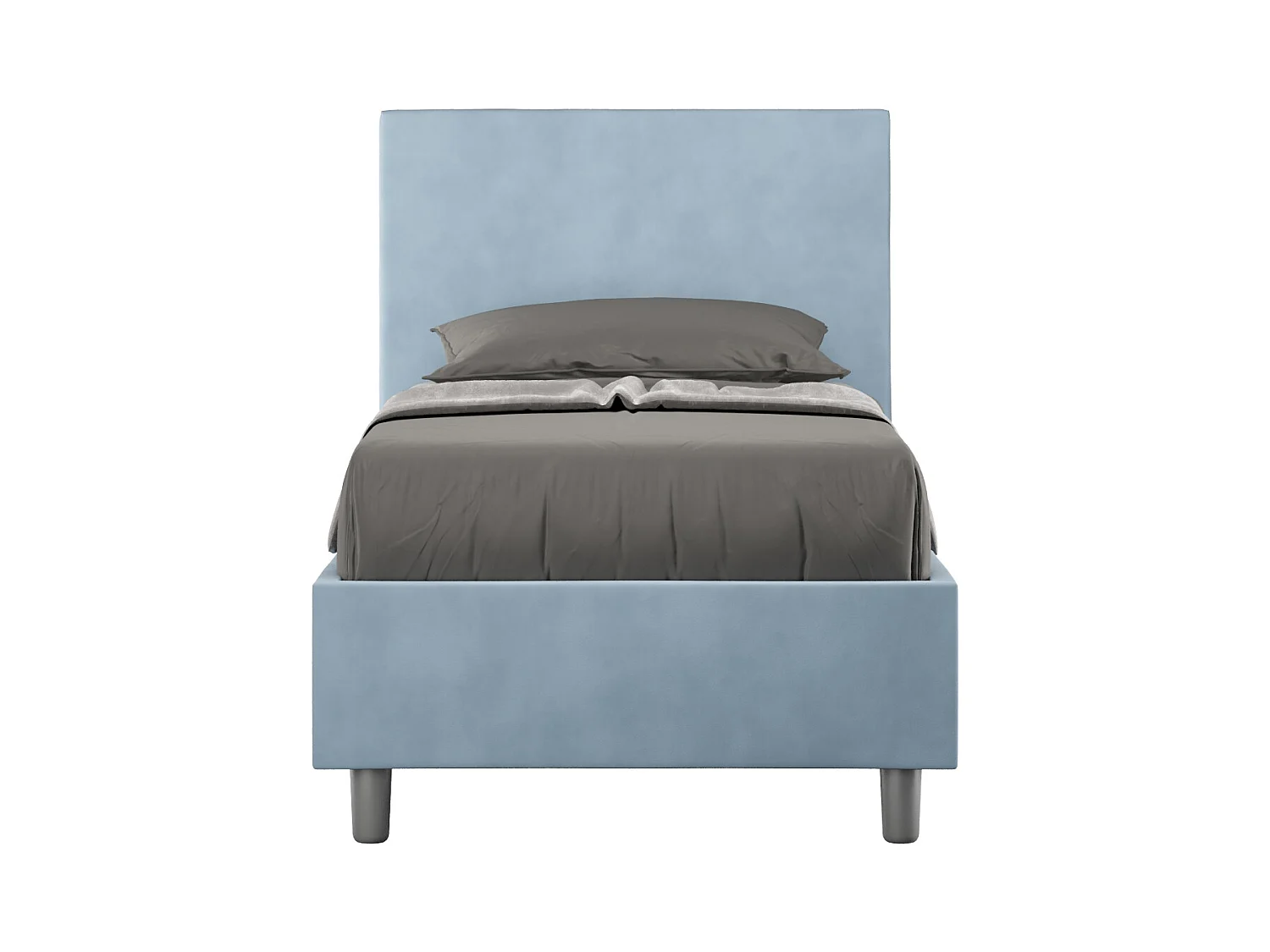 Lit Adèle en microfibre bleu clair avec sommier rembourré 90x210