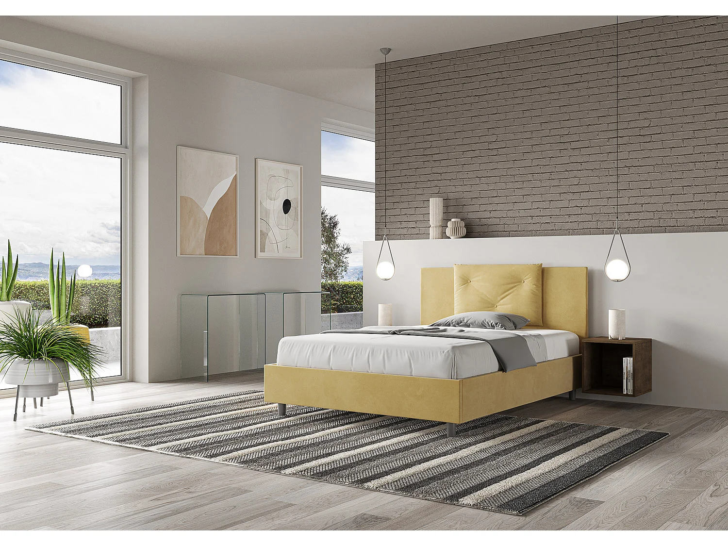 Letto Appia 150x190 rete e contenitore ocra