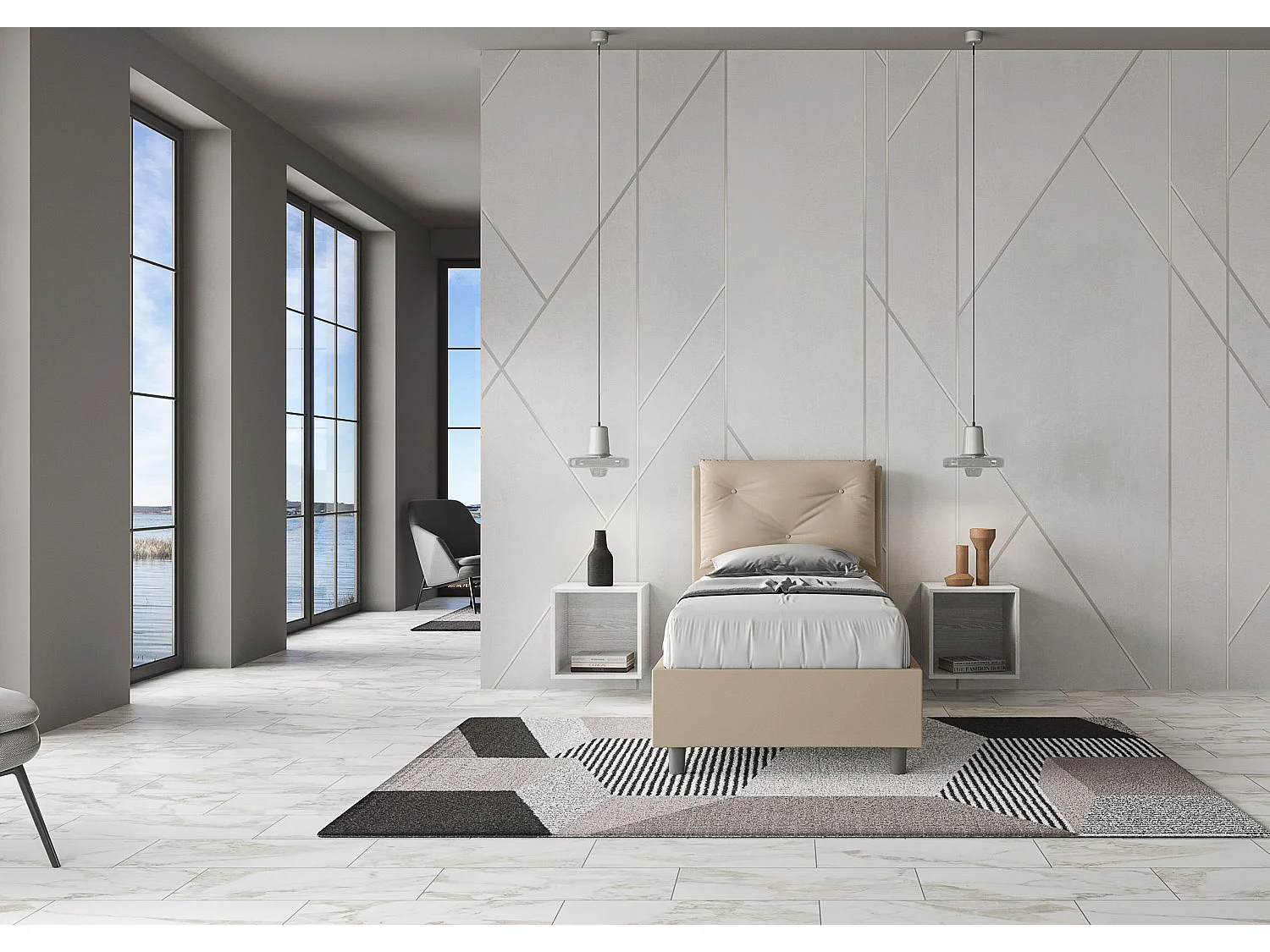 Letto con rete imbottito 80x210 similpelle tortora Appia