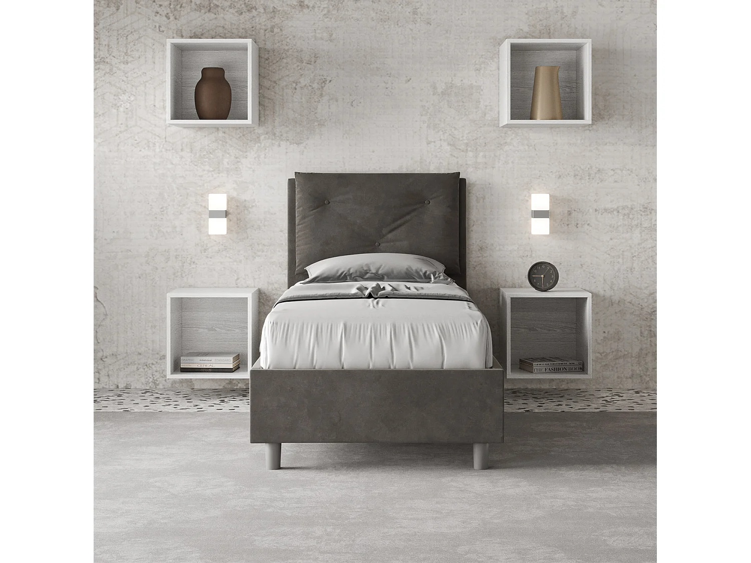 Lit rembourré en microfibre gris Appia sans sommier 80x200