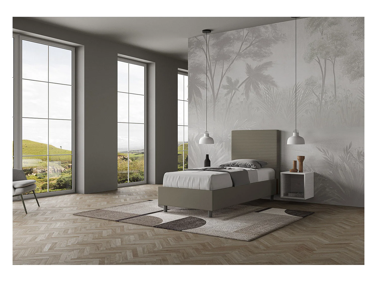 Lit Focus avec sommier rembourré 90x210 simili cuir cappuccino