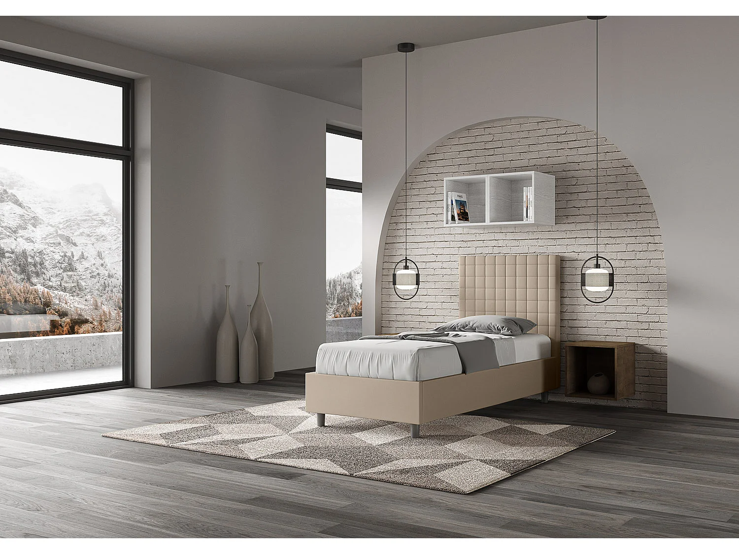 Cama estofada sem estrado 80x210 Sunny pomba imitação de pele cinza