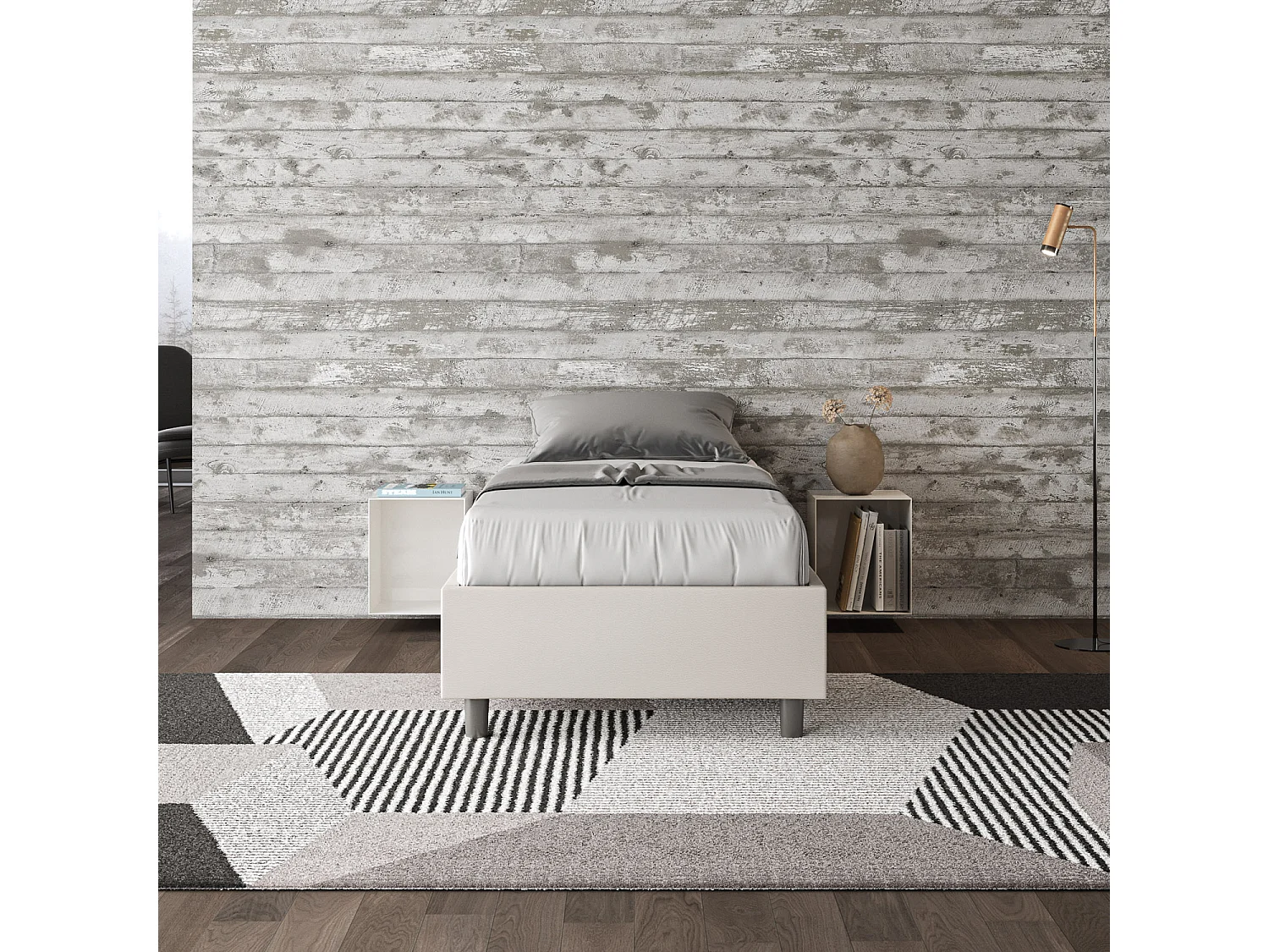 Cama sommier sin somier acolchado 80x190 blanco símil piel Azelia