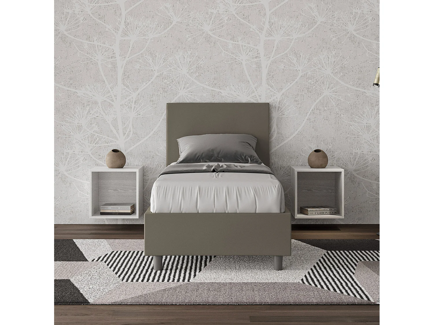 Letto con rete imbottito 80x200 similpelle cappuccino Adele