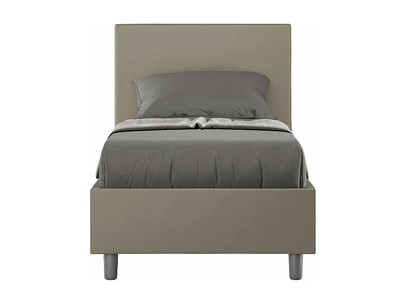 Cama Adele capuchino símil piel con base acolchada 80x200