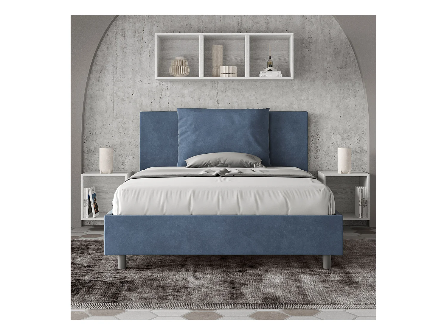 Lit Antea 150x190 sommier et conteneur bleu