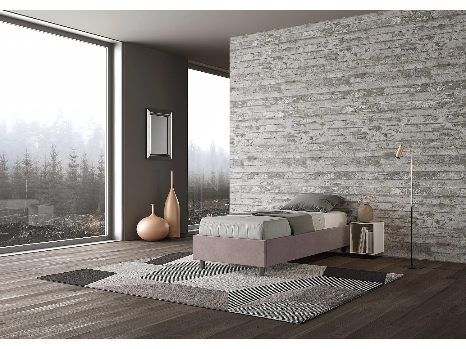 Letto Sommier con rete imbottito 90x210 microfibra glicine Azelia