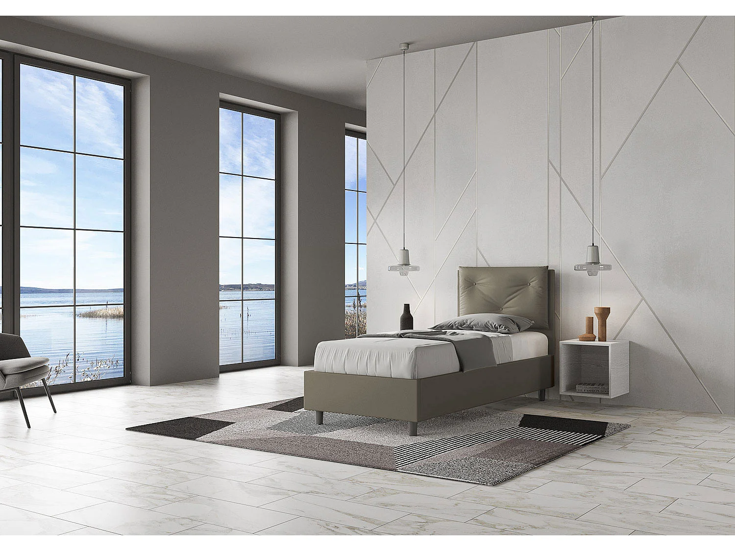 Letto con rete imbottito 80x210 similpelle cappuccino Appia