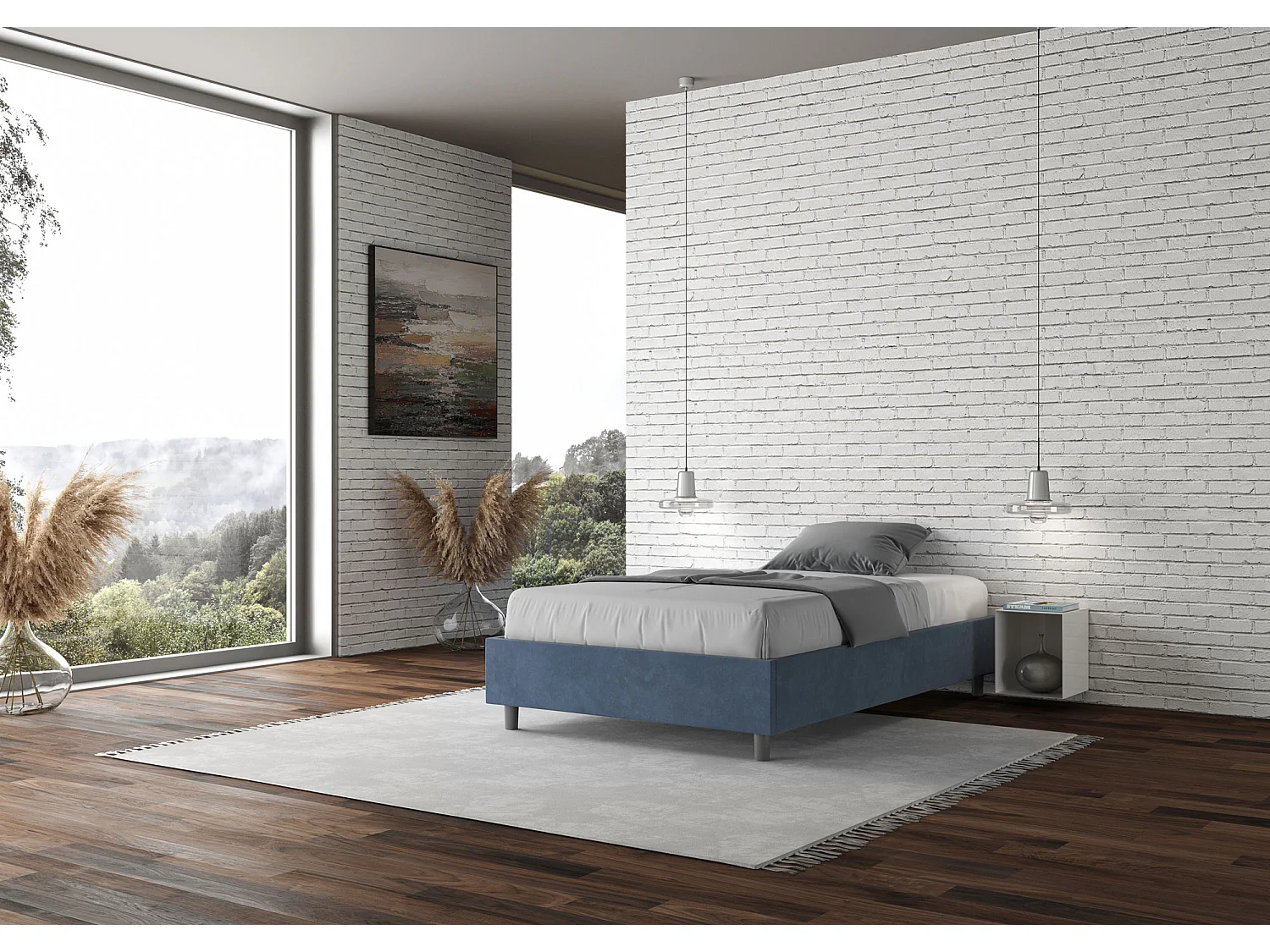 Lit Azelia Sommier 100x200 bleu sommier et conteneur