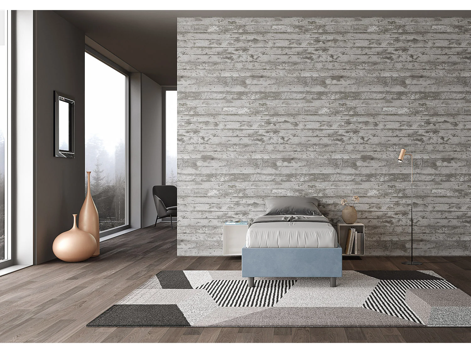 Cama Sommier sem base acolchoada 80x190 microfibra azul Azelia