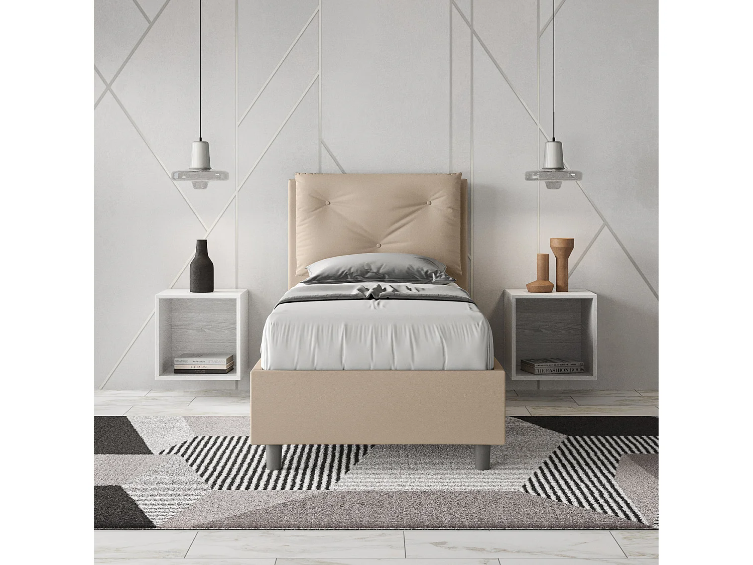 Letto senza rete imbottito 80x190 similpelle tortora Appia