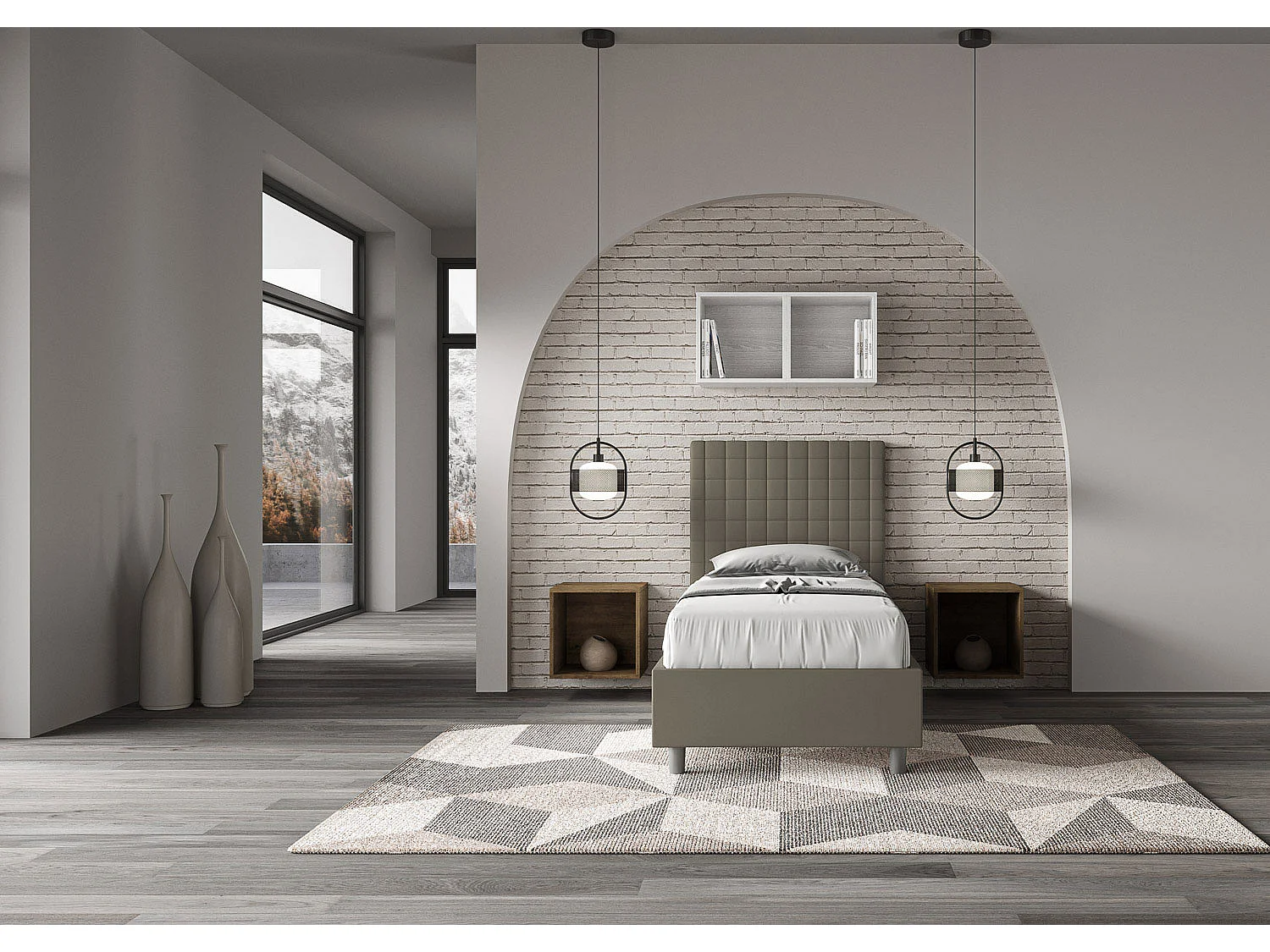 Cama Sunny capuchino polipiel con base tapizada 80x200