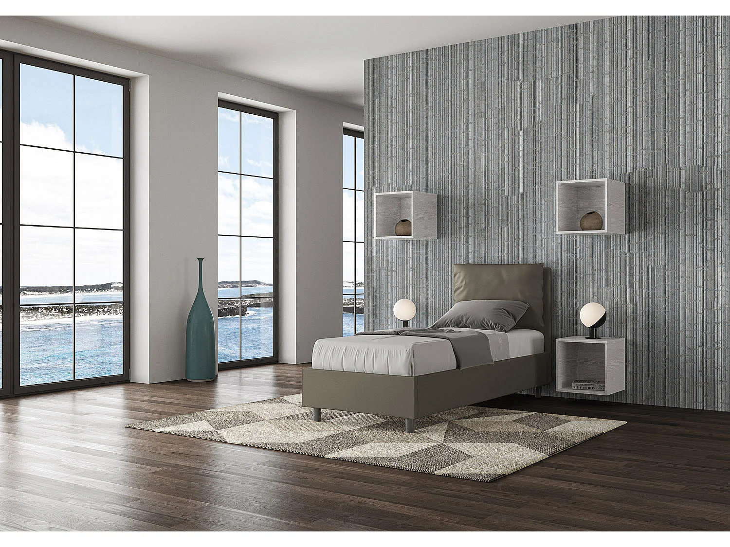 Lit rembourré en simili cuir Antea cappuccino sans sommier 80x210