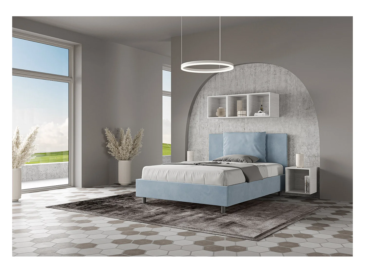 Lit Antea 150x190 avec sommier et conteneur bleu clair