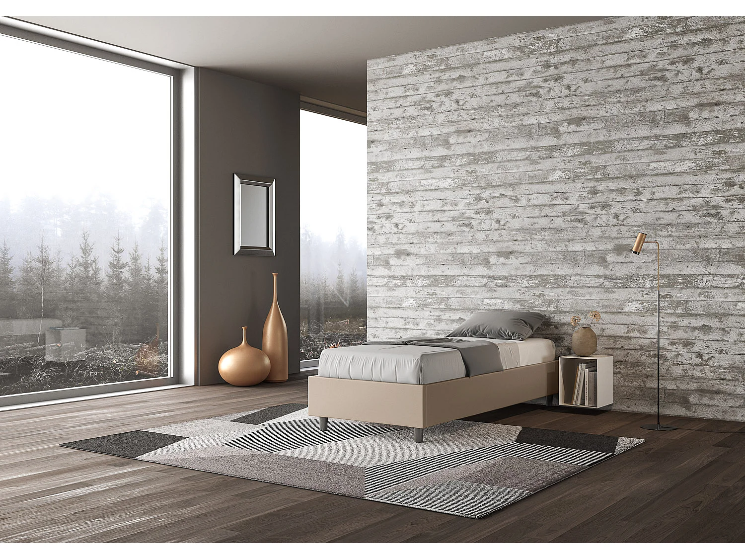 Letto Sommier senza rete imbottito 80x190 similpelle tortora Azelia