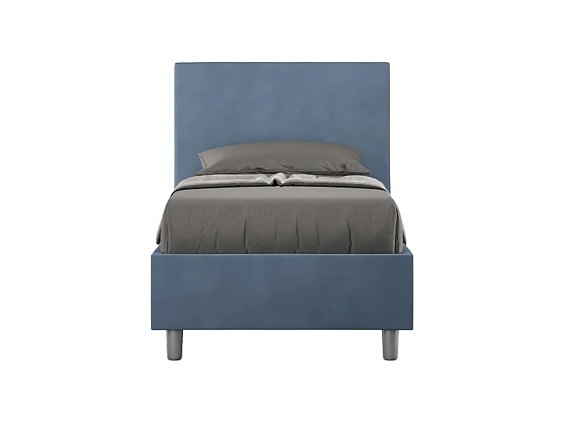 Letto con rete imbottito 90x210 microfibra blu Adele