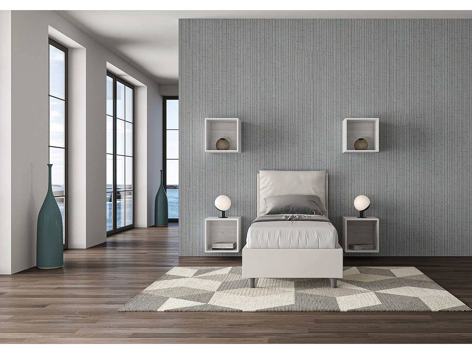 Lit rembourré en simili cuir blanc Antea sans sommier 80x200