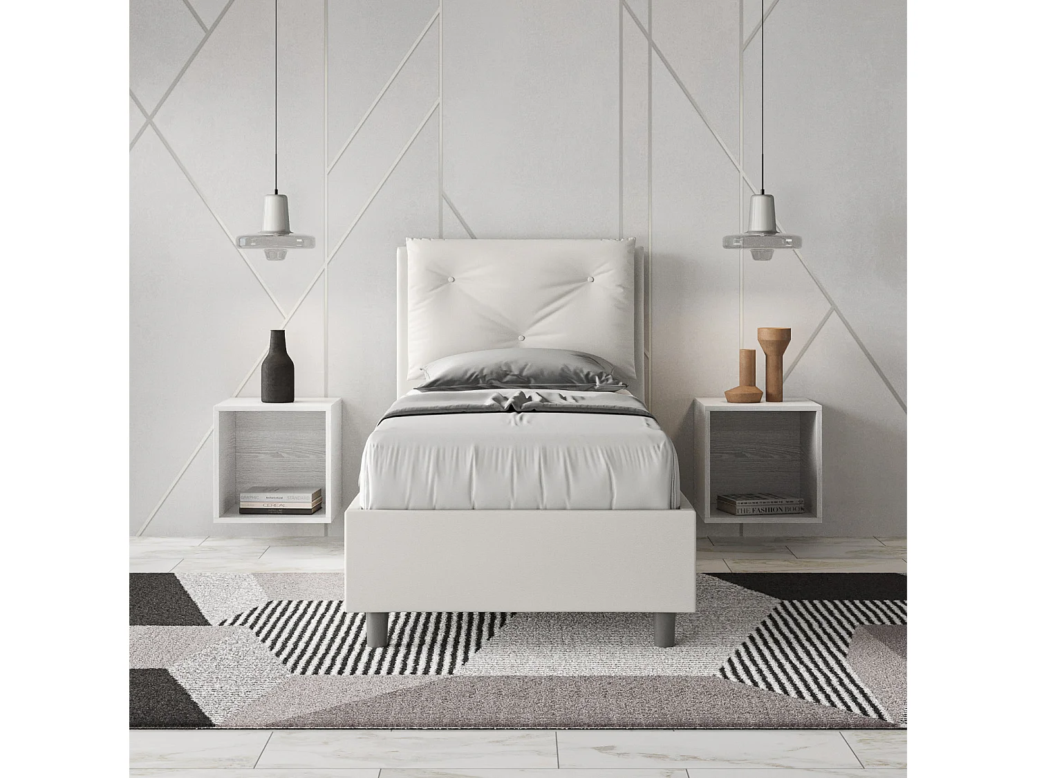 Cama tapizada símil piel blanca Appia sin somier 80x200