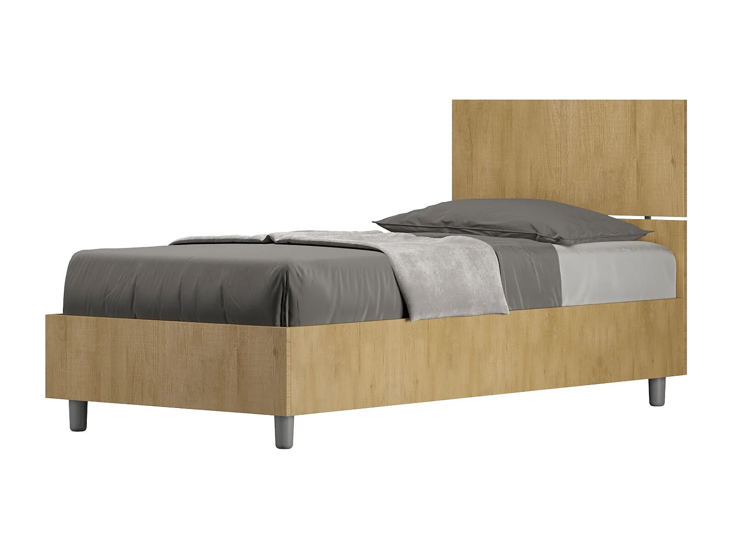 Cama Demas roble con somier 80x190, cabecero recto