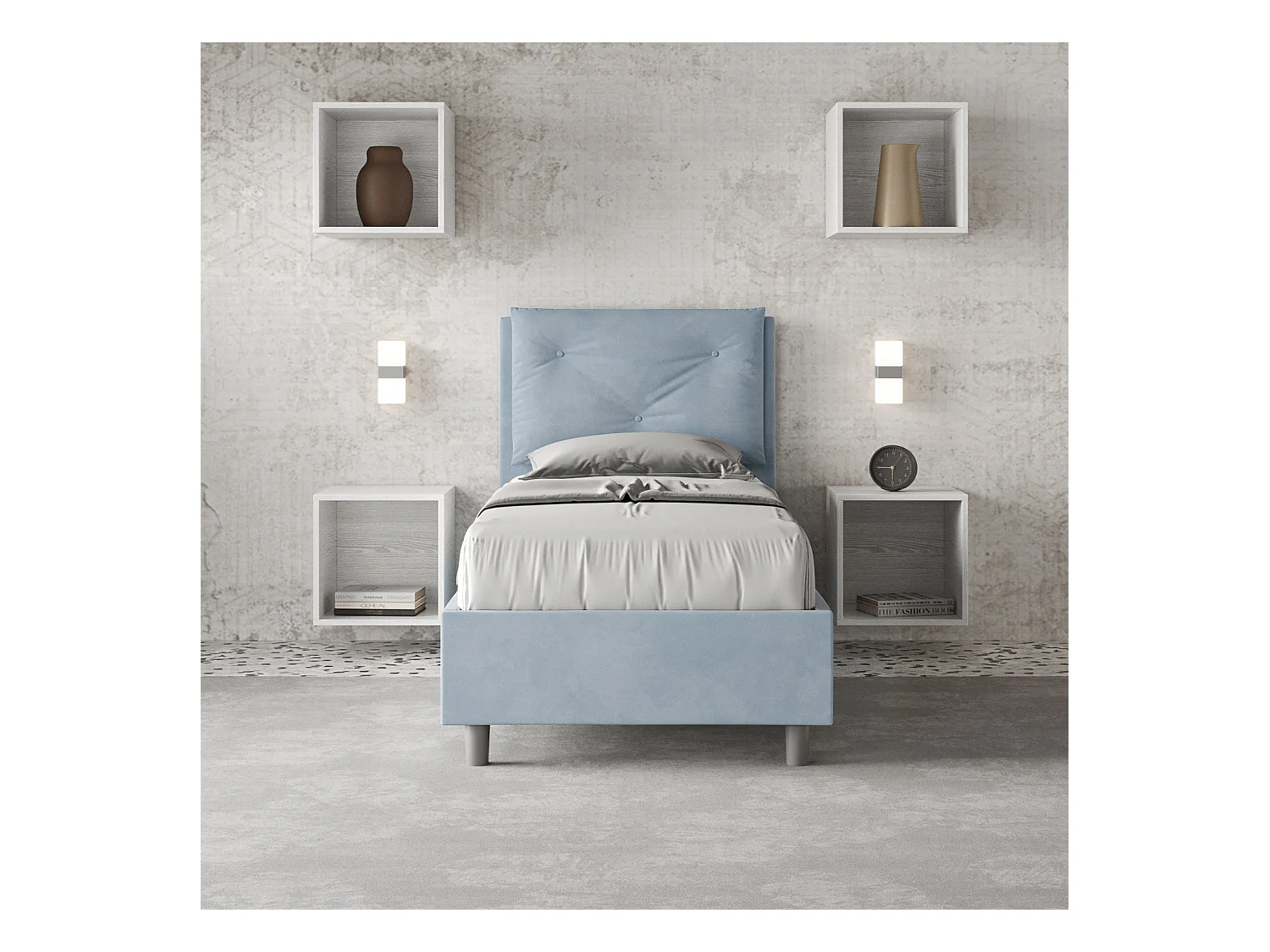 Lit rembourré en microfibre bleu clair Appia sans sommier 90x200