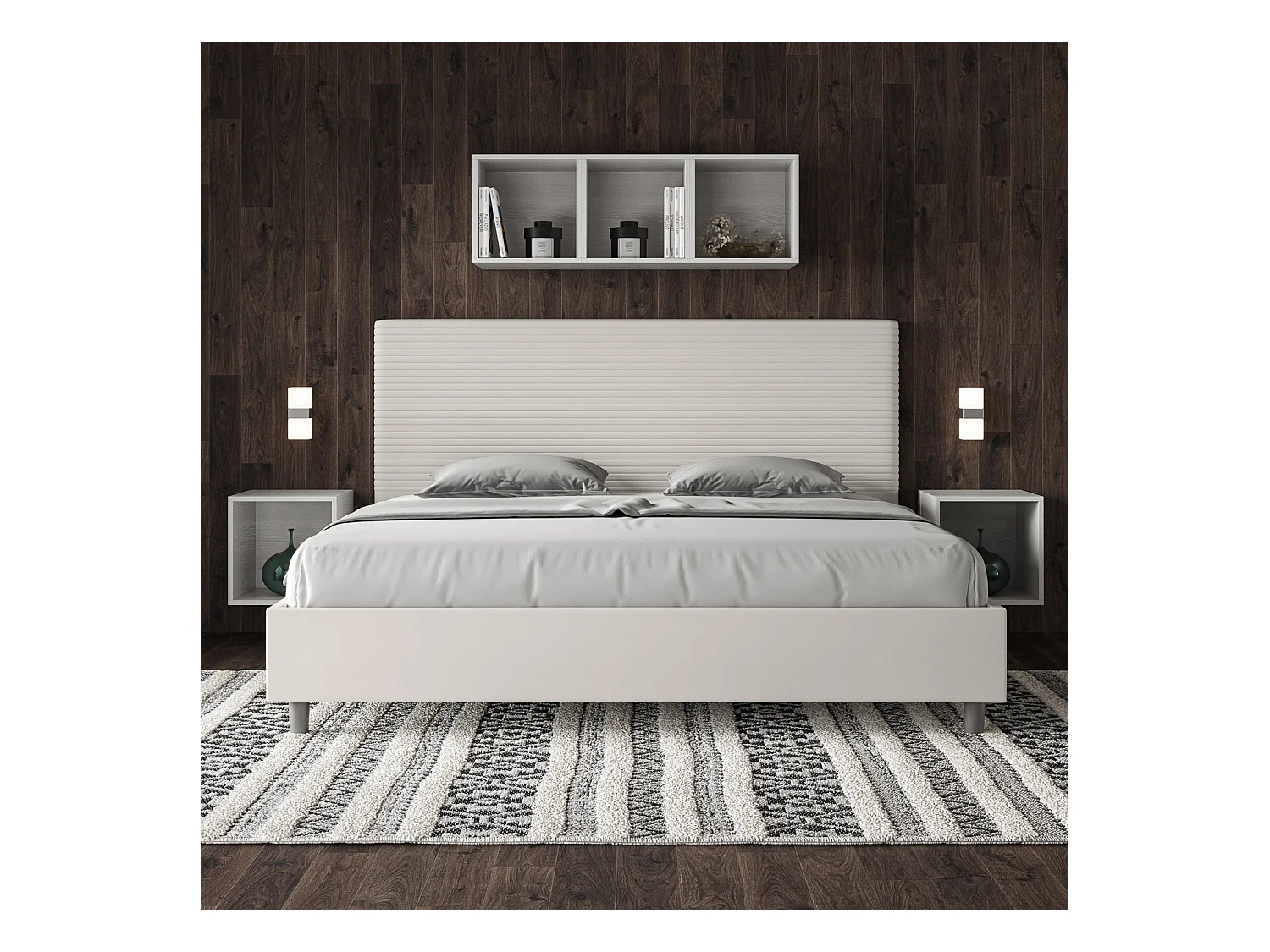 Cama Focus 190x190 con base y contenedor blanco