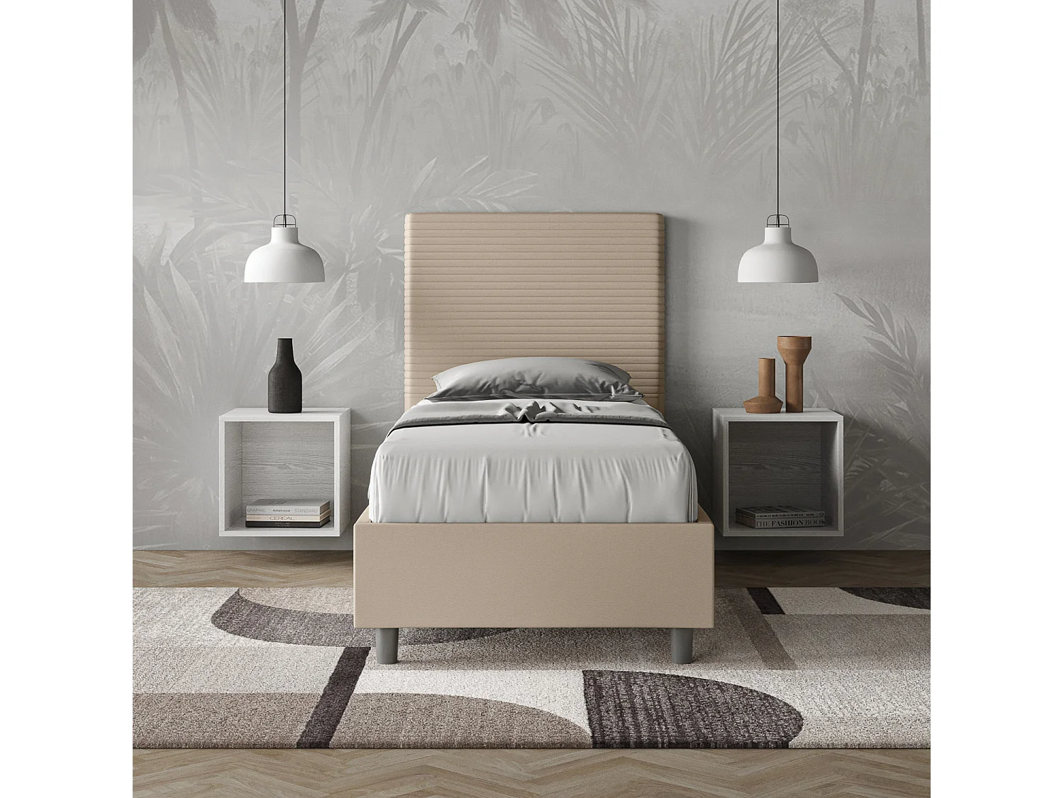 Letto con rete imbottito 90x210 similpelle tortora Focus