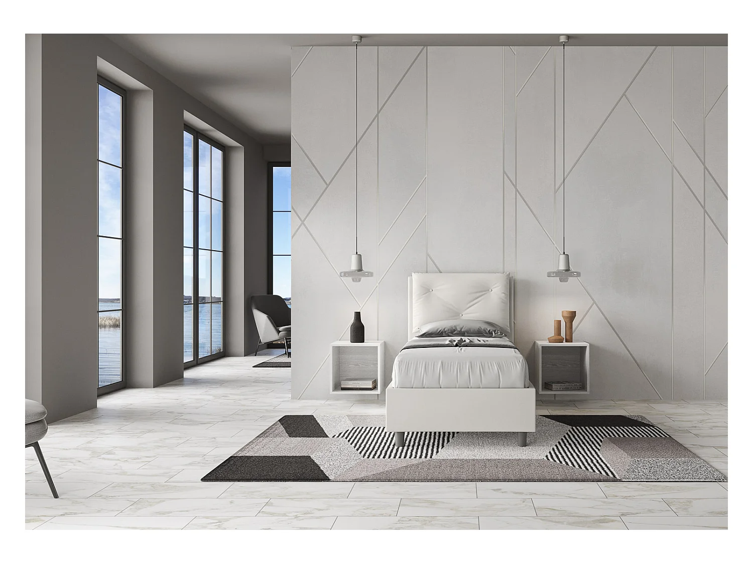 Letto senza rete imbottito 80x190 similpelle bianco Appia