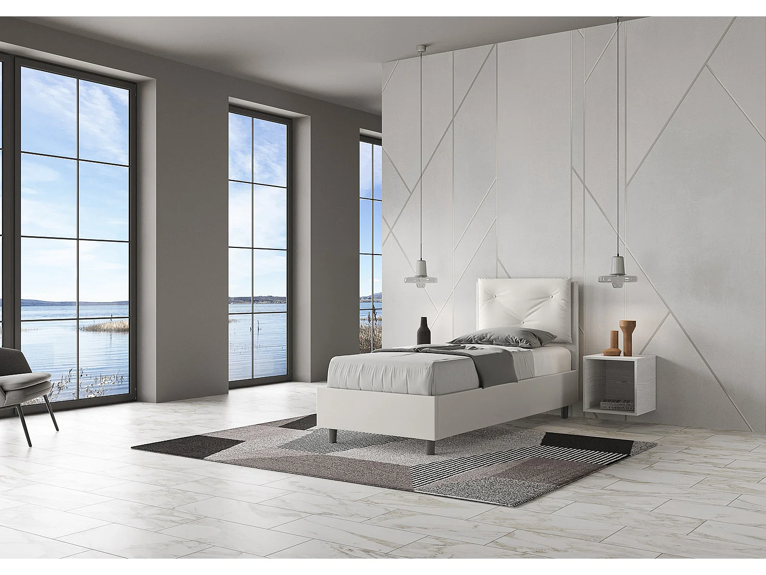 Letto senza rete imbottito 80x190 similpelle bianco Appia