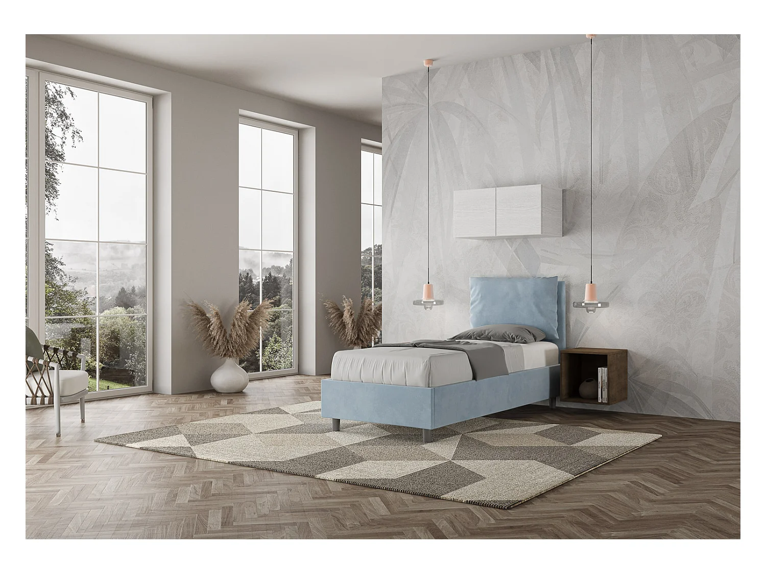 Antea lichtblauw microvezelbed met gewatteerde bodem 90x190